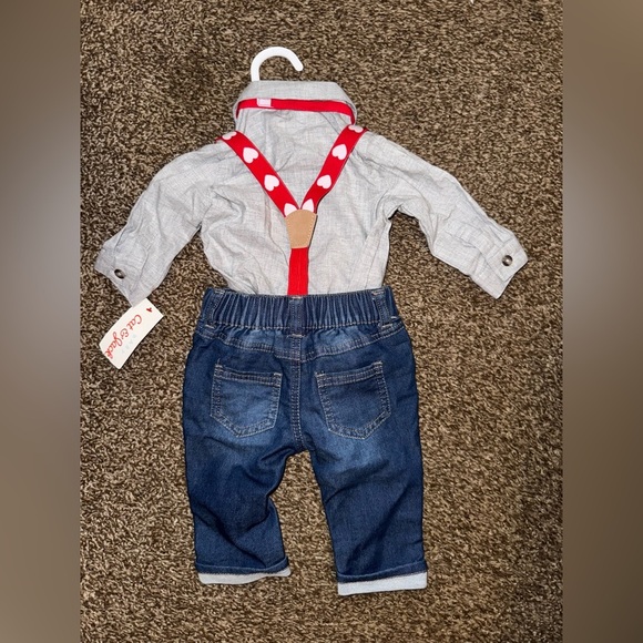 NWT Cat & Jack Baby Boys Denim Heart Suspender Set (Size: 0-3 Months) - Picture 4 of 5